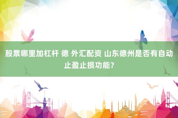 股票哪里加杠杆 德 外汇配资 山东德州是否有自动止盈止损功能？
