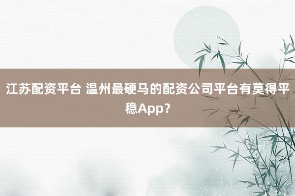 江苏配资平台 温州最硬马的配资公司平台有莫得平稳App？